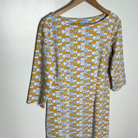 J. McLaughlin Catalina Cloth Dress Womens Medium Blue Orange Geo Floral Stretch - Picture 3 of 9